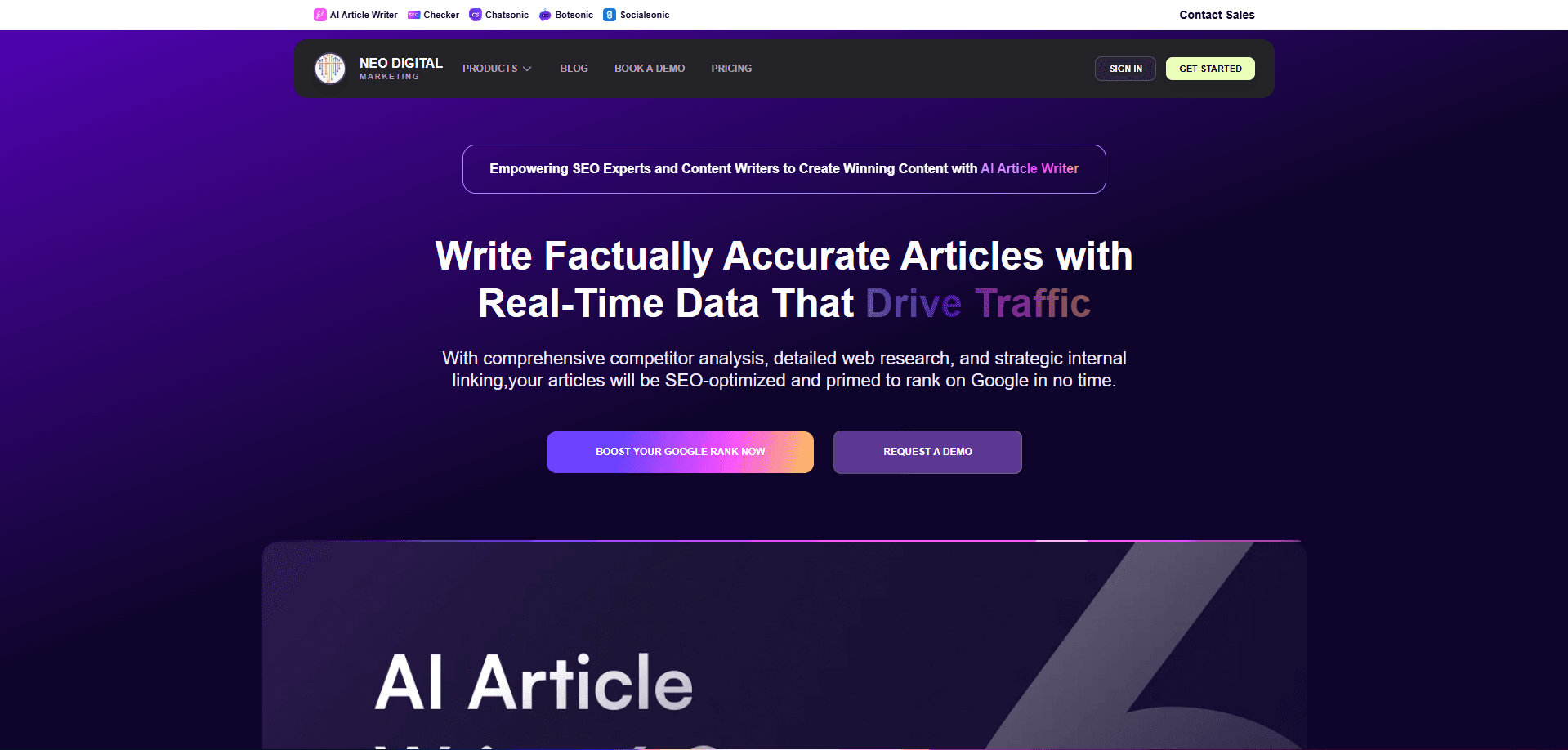 Featured image for Neo Digital – AI Article Writer Landing Page